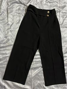 Chic Black Wide-Leg Trousers with Gold Buttons