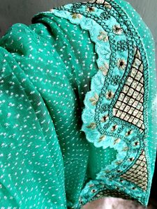 Green net saree with  Blouse