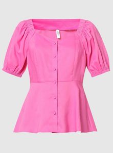 Pink Puff Sleeve Button-Up Top