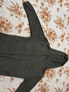 Gray Knit Hooded Cardigan
