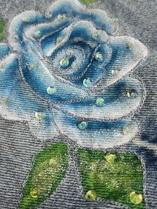 Blue Denim Skirt with Rose sequins Embroidery