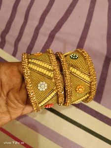 Exquisite Gold Tone Bangles with Embellishments