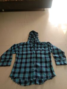 Blue Plaid Hoodie Shirt