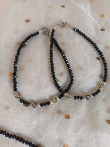 Black Beaded Anklets - Set of 2