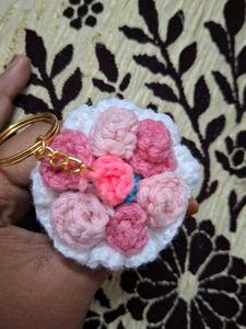 handmade crochet flower bouquet keychain
