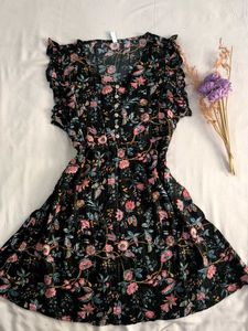 Floral Print Flutter Sleeve Dress