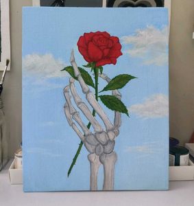Skeleton Hand Holding Rose Painting🌹💀
