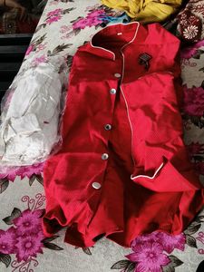 Red Kurta Set with White Pants
