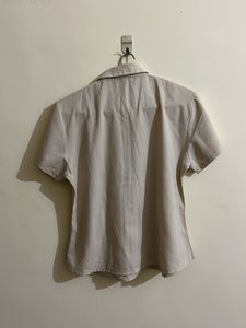 Classic Beige Short-Sleeve Button-Up Top
