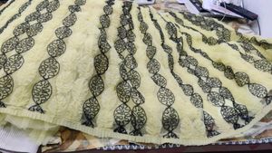 Semi Stitched Lemon Yellow Designer Lahanga