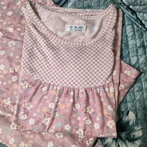 Cute Pink Floral Night Pajama Set