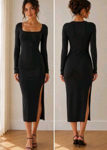 Elegant Black Long Sleeve Midi Dress