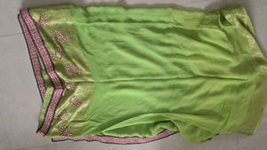 Vibrant Double Shaded Green Mirror Work Saree with