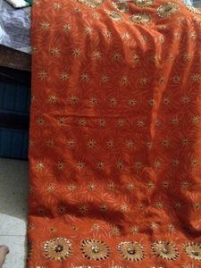 orange heavy work saree (one time used only)
