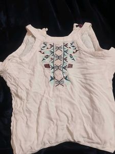 White Embroidered Cold Shoulder Top