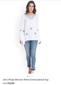 Vero Moda White Embroidered Bell Sleeve Top