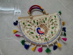 Embroidered Peacock Clutch Bag
