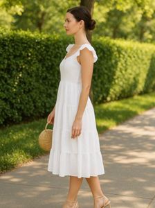 White Summer Tiered Midi Dress