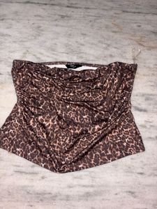 Leopard Print Strapless Ruched Top