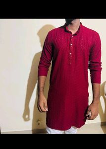 Maroon Embroidered Kurta