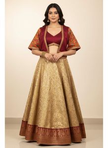 Designer Gold & Maroon Banarasi Lehenga Set