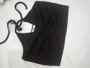 Black Halter Neck Crop Top