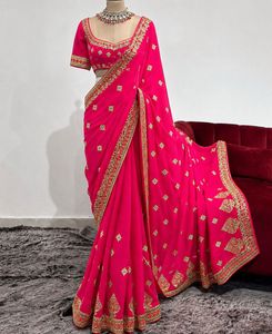 Stunning Pink Embroidered Saree