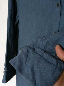 Linen Blue Oversized Button-Down Tunic Shirt