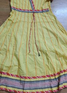 pure cotton Yellow Striped Anarkali Kurta
