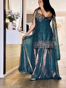 Elegant Teal Embroidered Sharara Set