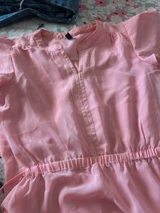 Chic Pink Ruffle Sleeve Dress