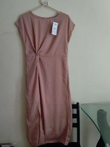 Peach Twist Front Midi Dress