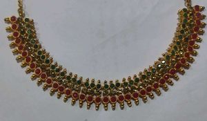 Elegant Gold Necklace with Red &amp; Green Stones