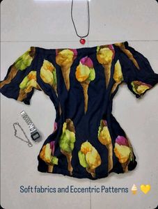 Unique Ice Cream Print Off-Shoulder Top