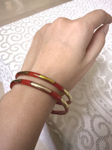 2 New Pairs | Red + Pink Gold Bangles