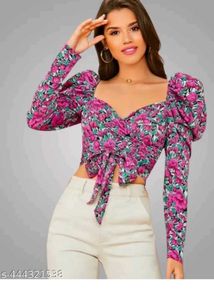 Floral Print Puff Sleeve Crop Top