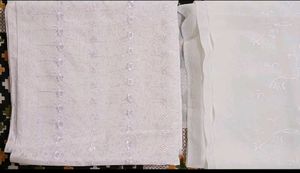 White Color Silken Dress Material Self Embroidery