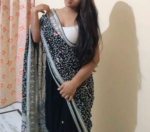 Elegant Black Embroidered Saree