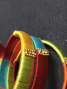 Colorful Silk Thread Bangles - Set of Three