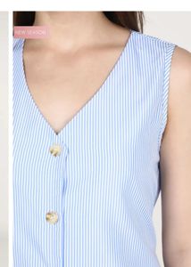 Light Blue Striped Button-Up Midi Dress