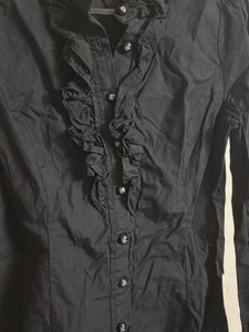 Black Ruffled Long Sleeve Blouse