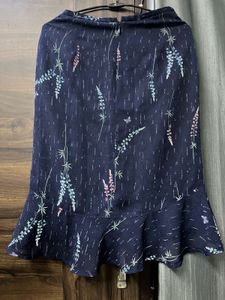 Navy Floral Print Ruffle Hem Skirt