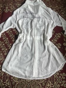 Sheer White Tunic with Graphic Print