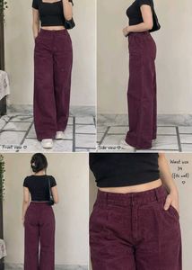 Burgundy Corduroy Wide-Leg Pants
