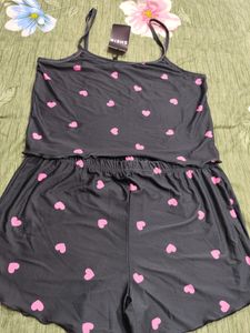 Heart Print Top Nd Shorts Set