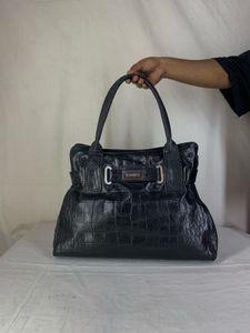 SSAMZIE Vintage Black Croc-Embossed Shoulder Bag