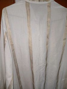 Elegant White Kurta with Gold Trim