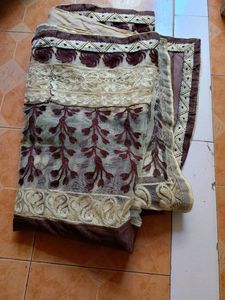 Saree Brwon Golden Color Mix Net