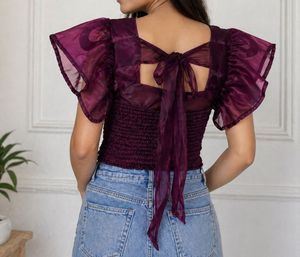 Padded Puffy Sleeve Bow Top