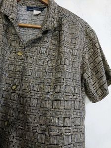 Vintage Geometric Print Button-Up Shirt